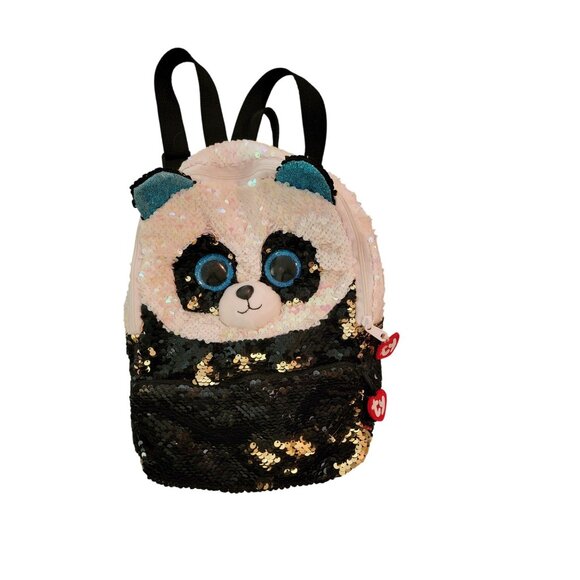 Ty Sequin Panda "Bamboo" Backpack With Adjustable Straps & Pink Lining - Picture 1 of 7